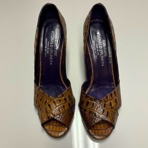 DONALD PLINER COUTURE ZARA gator Brown Stiletto Heel Peep Toe 106 Zara Size 8.5M